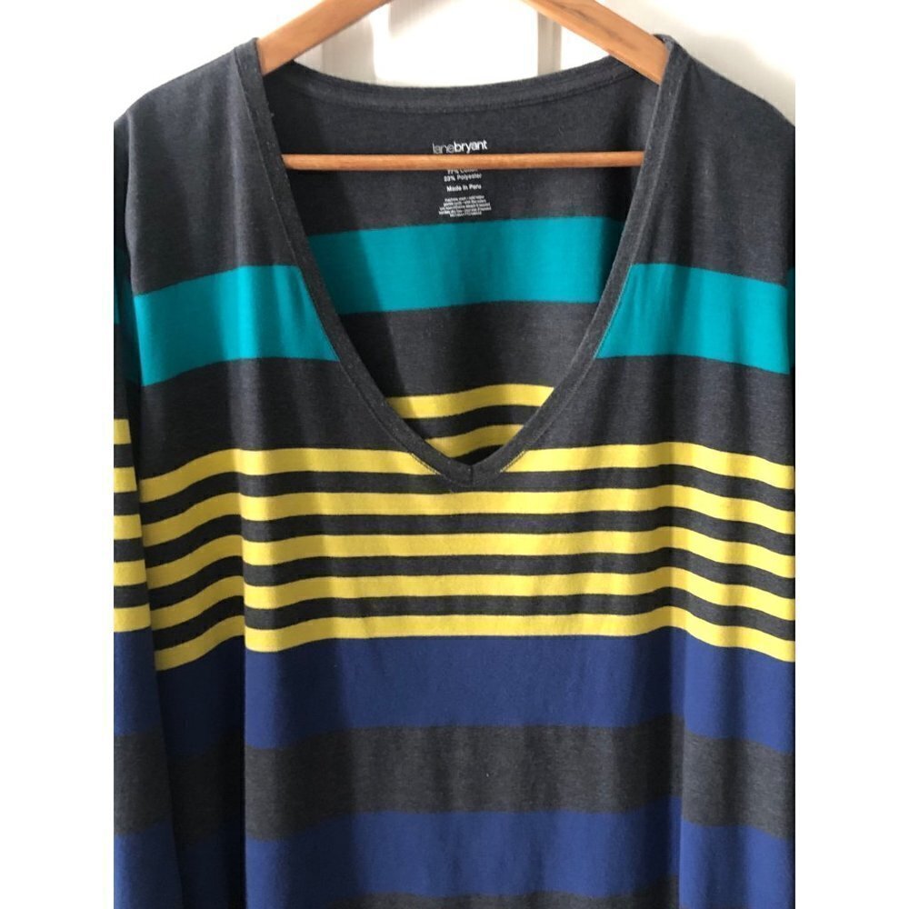 Woman's Plus Size 26/28 Lane Bryant Shirt Striped with Blue Yellow Teal - Picture 3 of 7